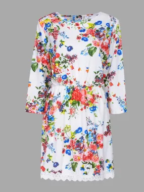 Wholesale Round Neck 3/4 Sleeve Length Floral Print Lace Dresses