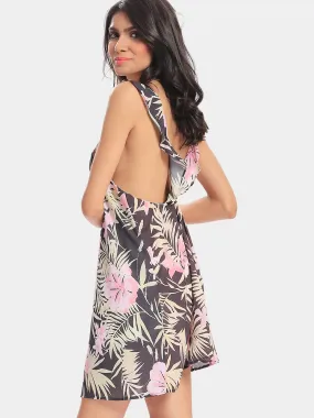 Wholesale Sleeveless Floral Print Backless Dresses