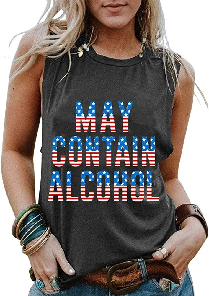 Women May Contain Alcohol Tank Top America Flag Shirt Drinking Shirt