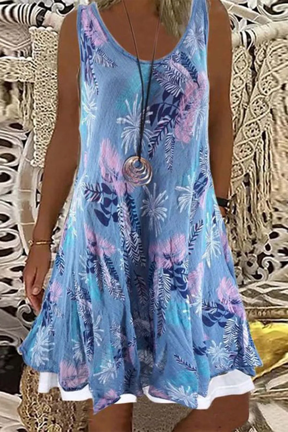 Women’s Summer Mini Sundress Sleeveless Floral Casual Loose Tank Dress