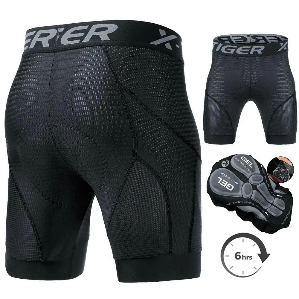 X-TIGER Men's Cycling Underwear Shorts 5D Padded Sports Riding Bike Bicycle MTB Liner Shorts with Anti-Slip Leg Grips